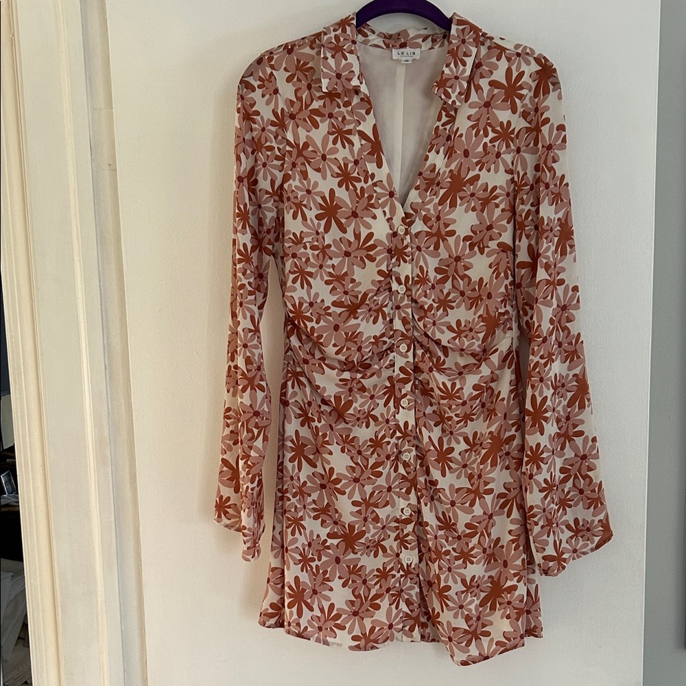 Le Lis Orange and White Floral Long Sleeve Dress